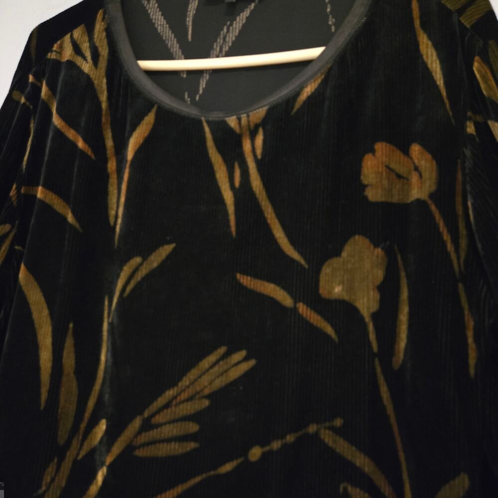 Lafayette 148 Black Viscose-Silk Flowy Relaxed Fit Velvet Floral Pattern Top - L - Picture 3 of 10